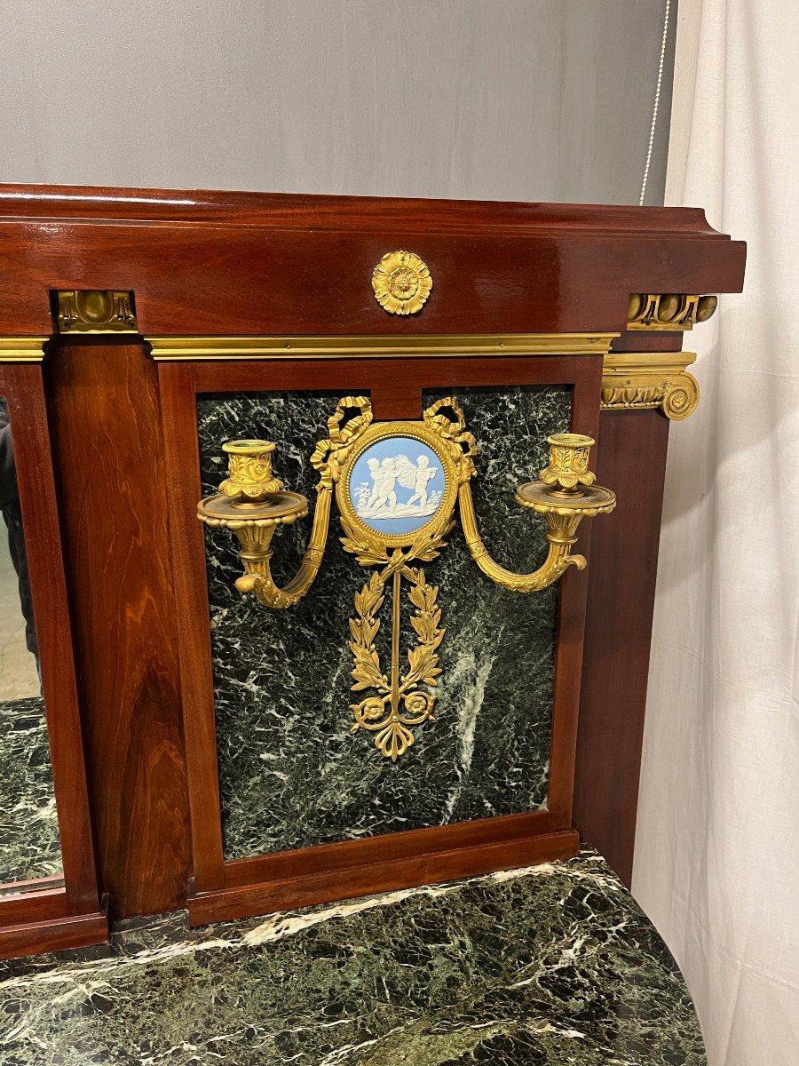 Sideboard - Empire Credenza In Mahogany With Marble, Bronze And Wedgwood Porcelain Top -photo-4