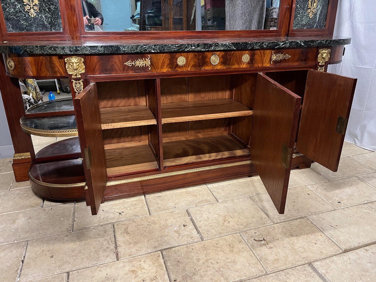 Sideboard - Empire Credenza In Mahogany With Marble, Bronze And Wedgwood Porcelain Top -photo-1