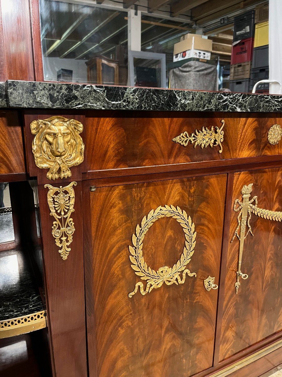 Sideboard - Empire Credenza In Mahogany With Marble, Bronze And Wedgwood Porcelain Top -photo-2