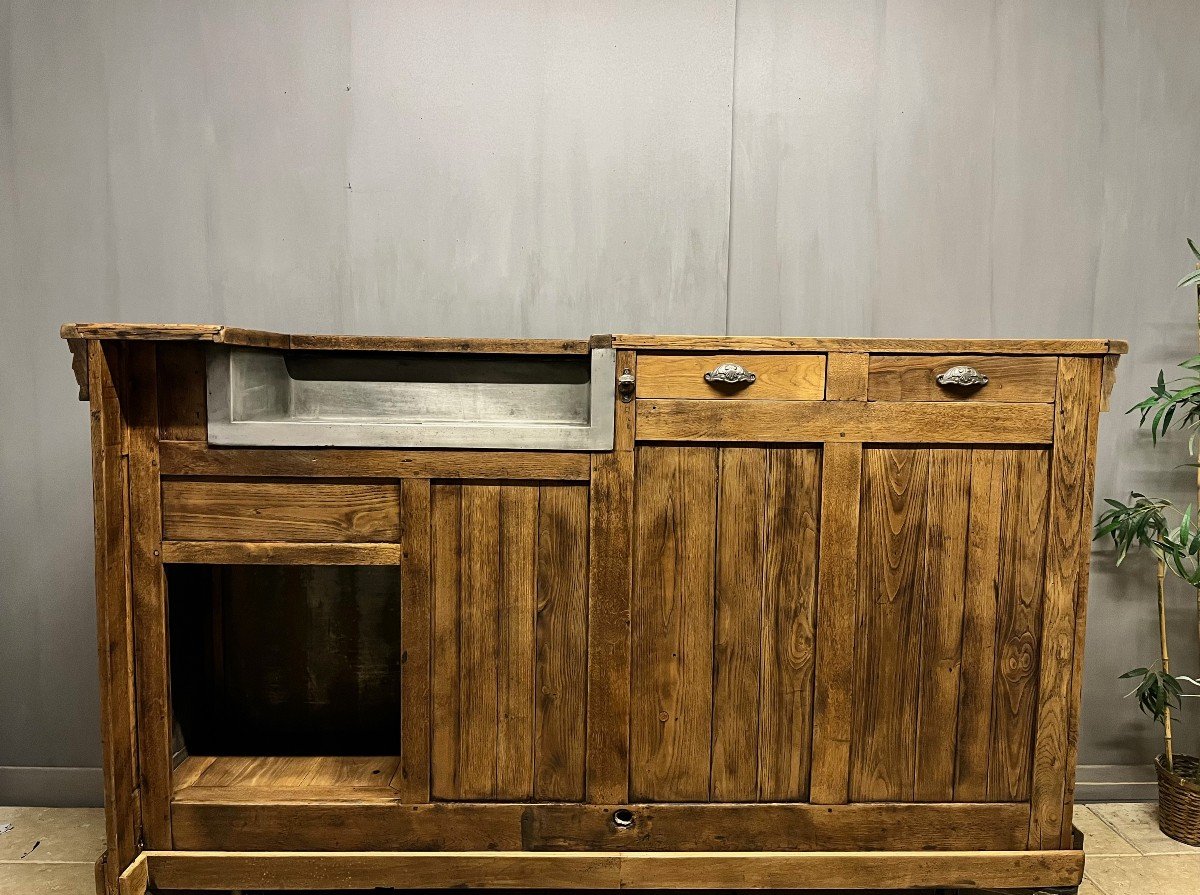 Old Art Deco Bistro Counter In Oak Bar Zinc Cooler -photo-2
