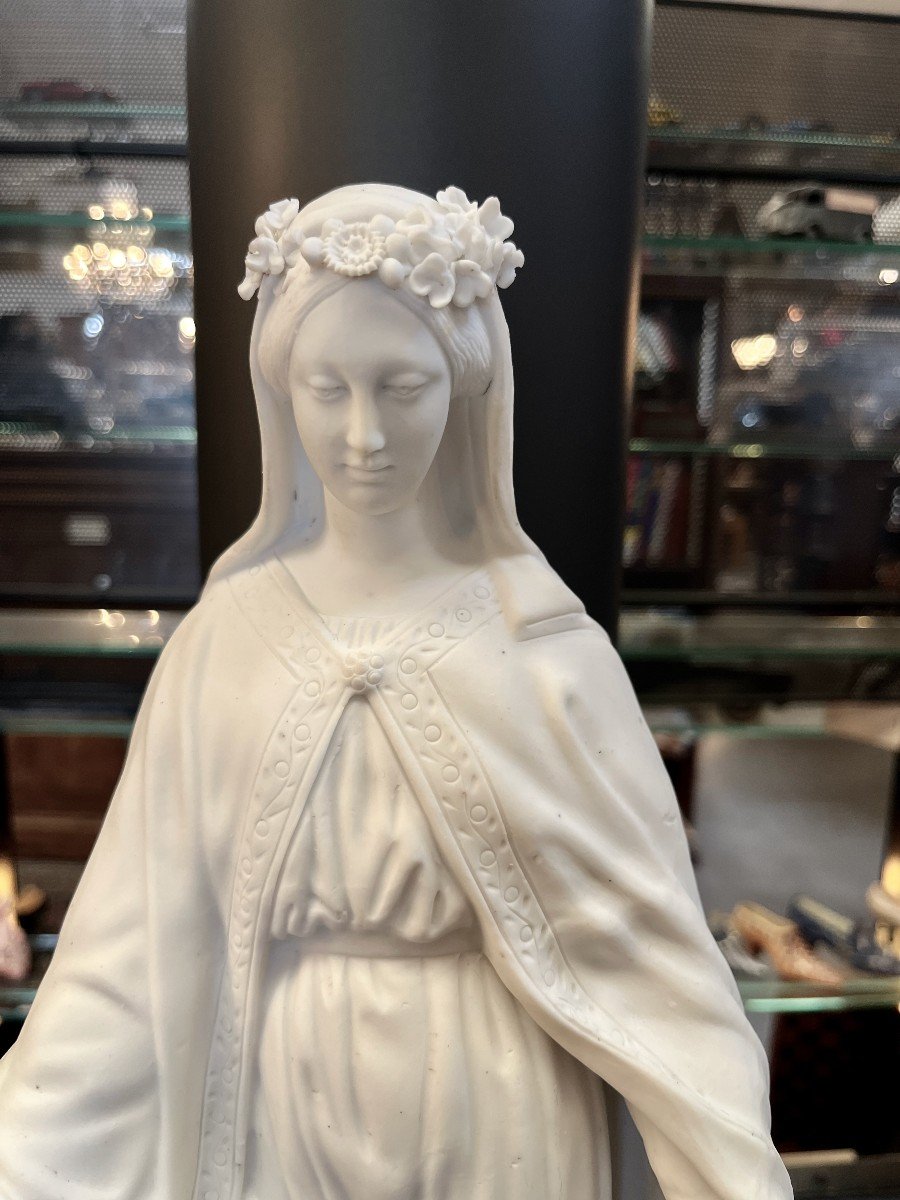 Large Statue The Immaculate Virgin Conception Slaying The Snake In White Biscuit Without Hands-photo-3