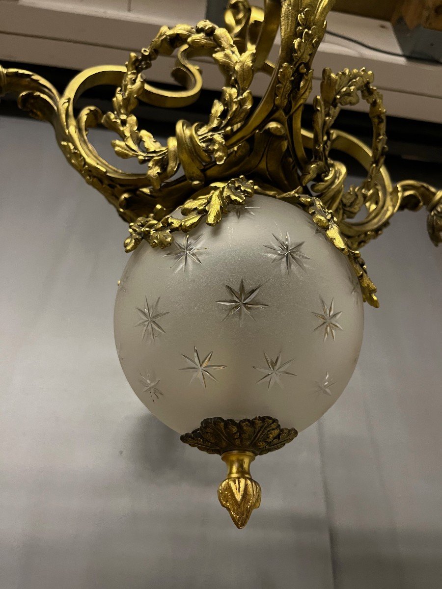 Napoleon III Chandelier In Gilt Bronze 4 Tulips Suspension Light-photo-3