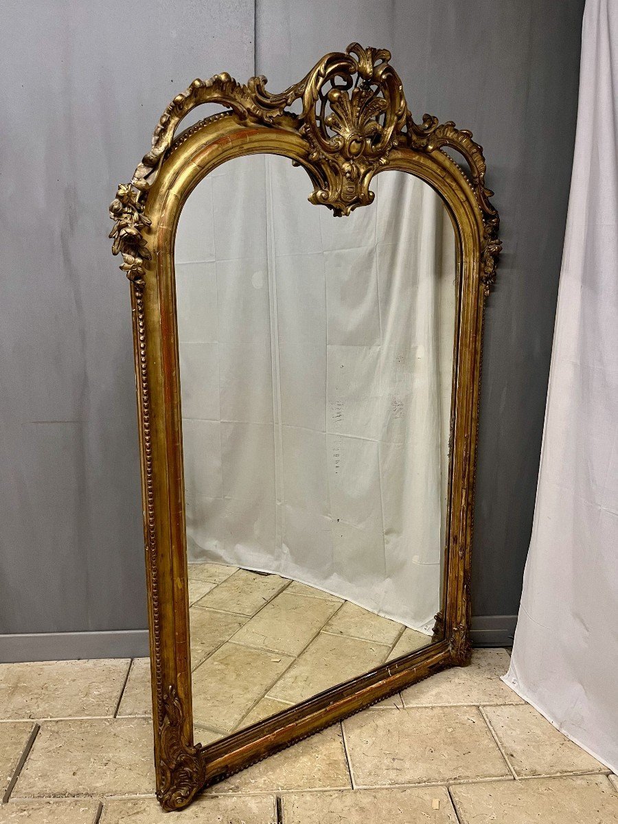 Large Gilded Mirror Mercury Glass Gilded Wood Trumeau 