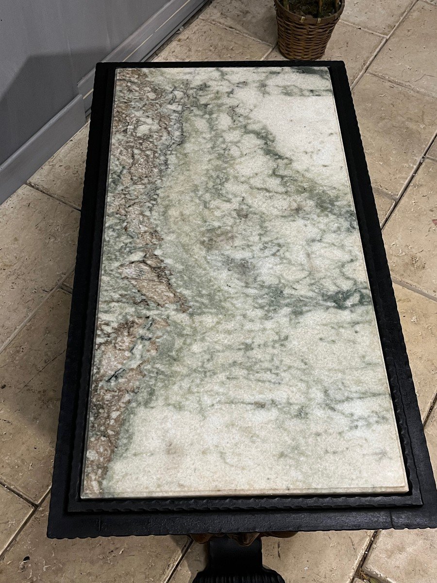 Table Basse En Fer Forgé Et Marbre Création  J.m. Rothschild – 1950-photo-2