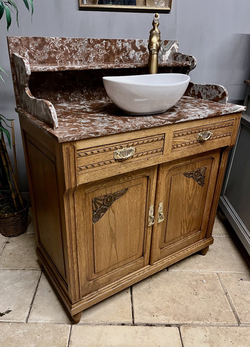 Meuble De Salle De Bains Ancien Dessus Marbre Lavabo -photo-3