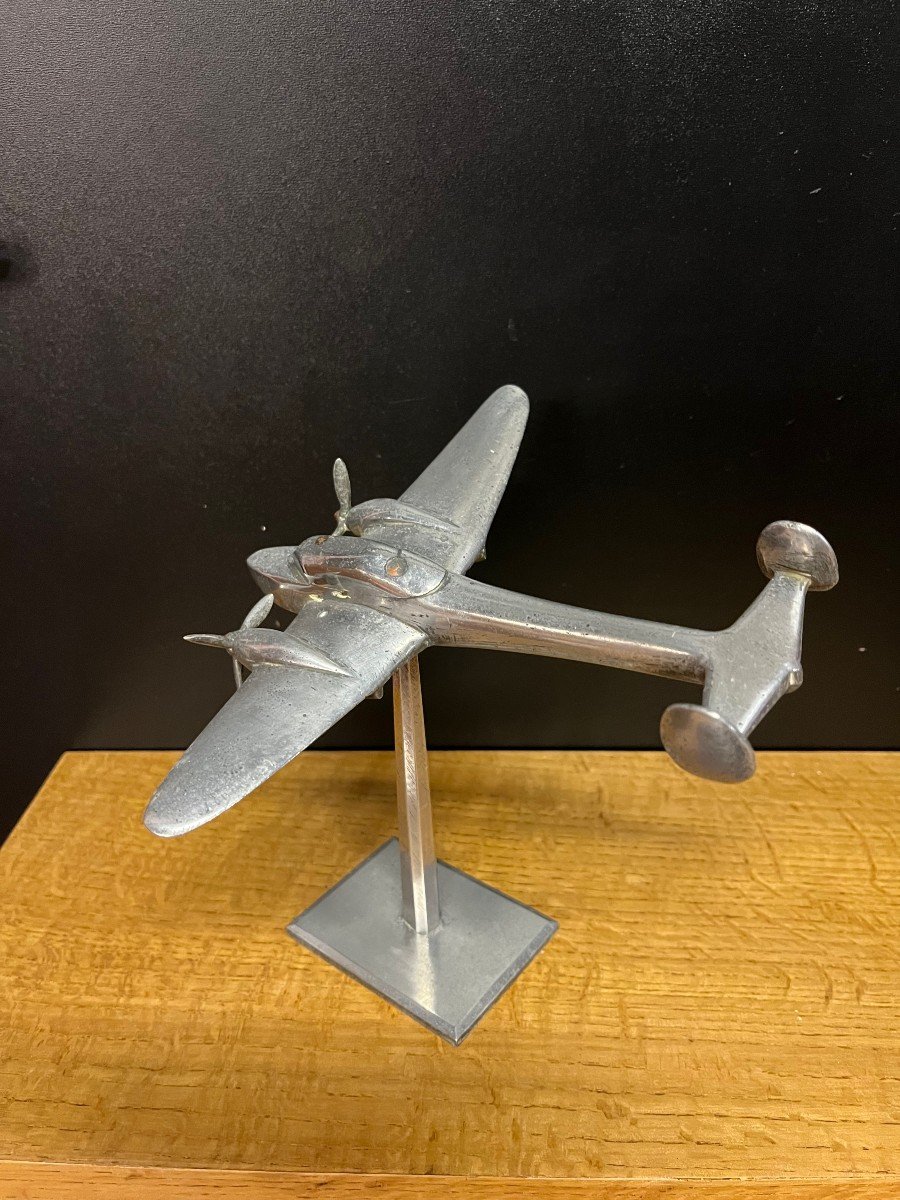 Art Deco Aluminum Airplane Model Office Decor Twin Engines-photo-3