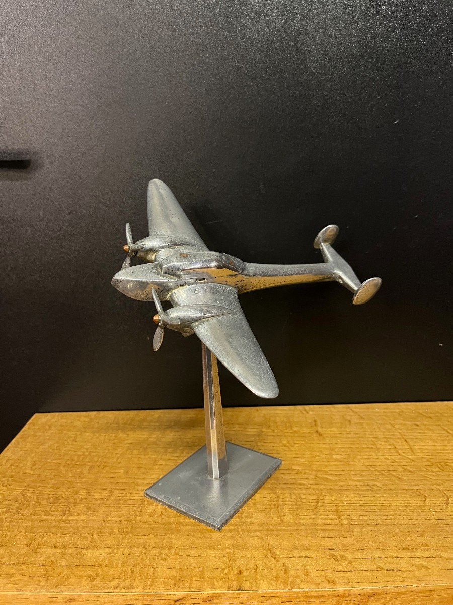 Art Deco Aluminum Airplane Model Office Decor Twin Engines-photo-3