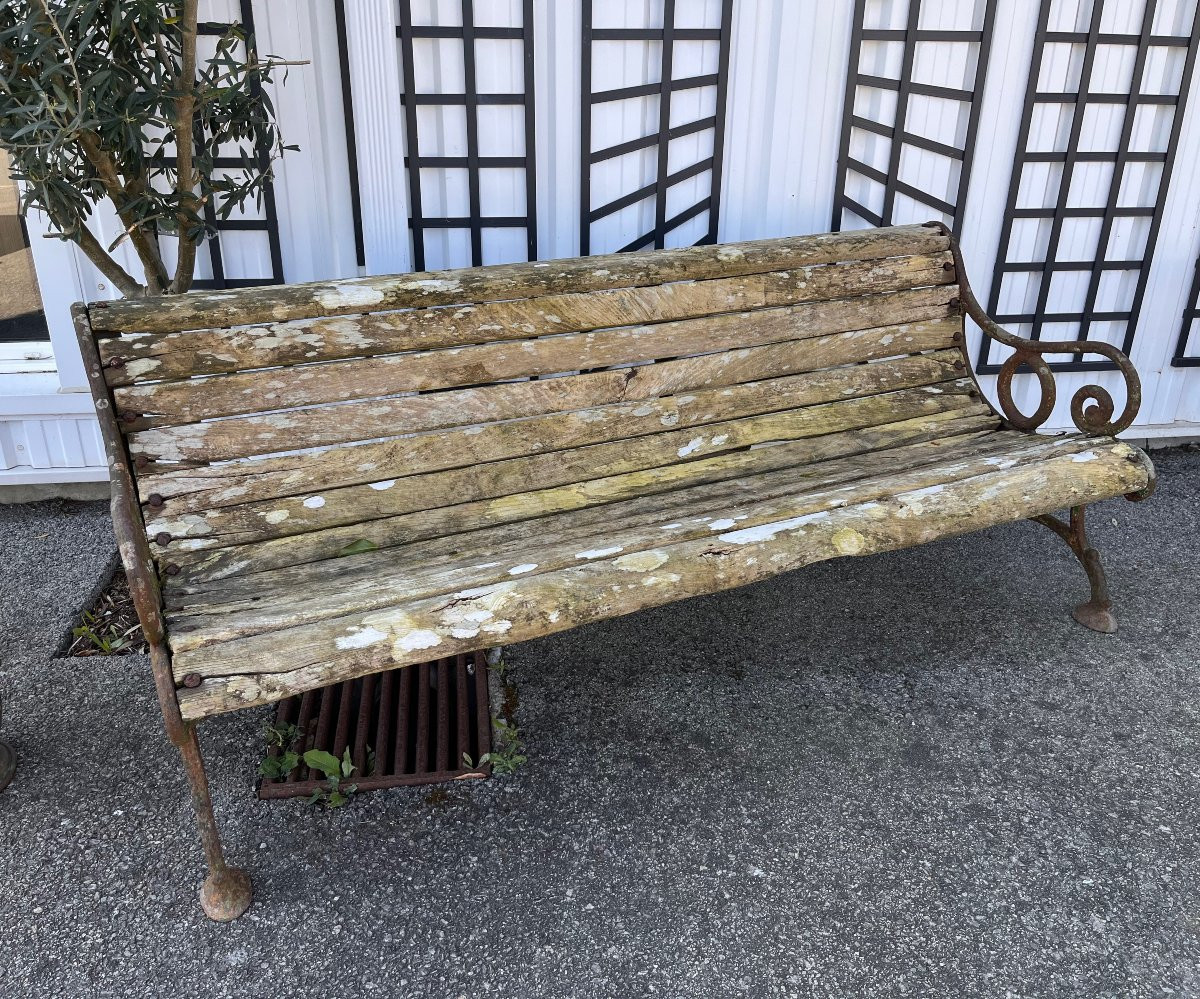 Large Wooden Garden Bench With Cast Iron Legs -photo-2