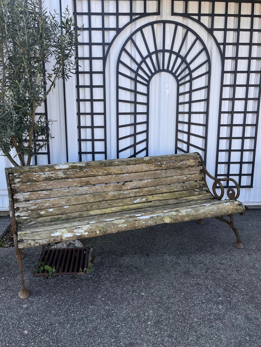 Large Wooden Garden Bench With Cast Iron Legs -photo-4