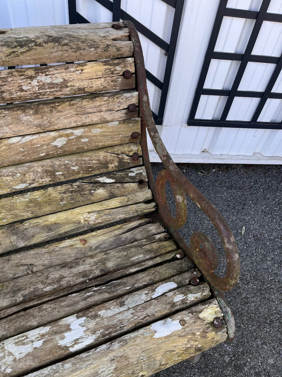 Large Wooden Garden Bench With Cast Iron Legs -photo-1