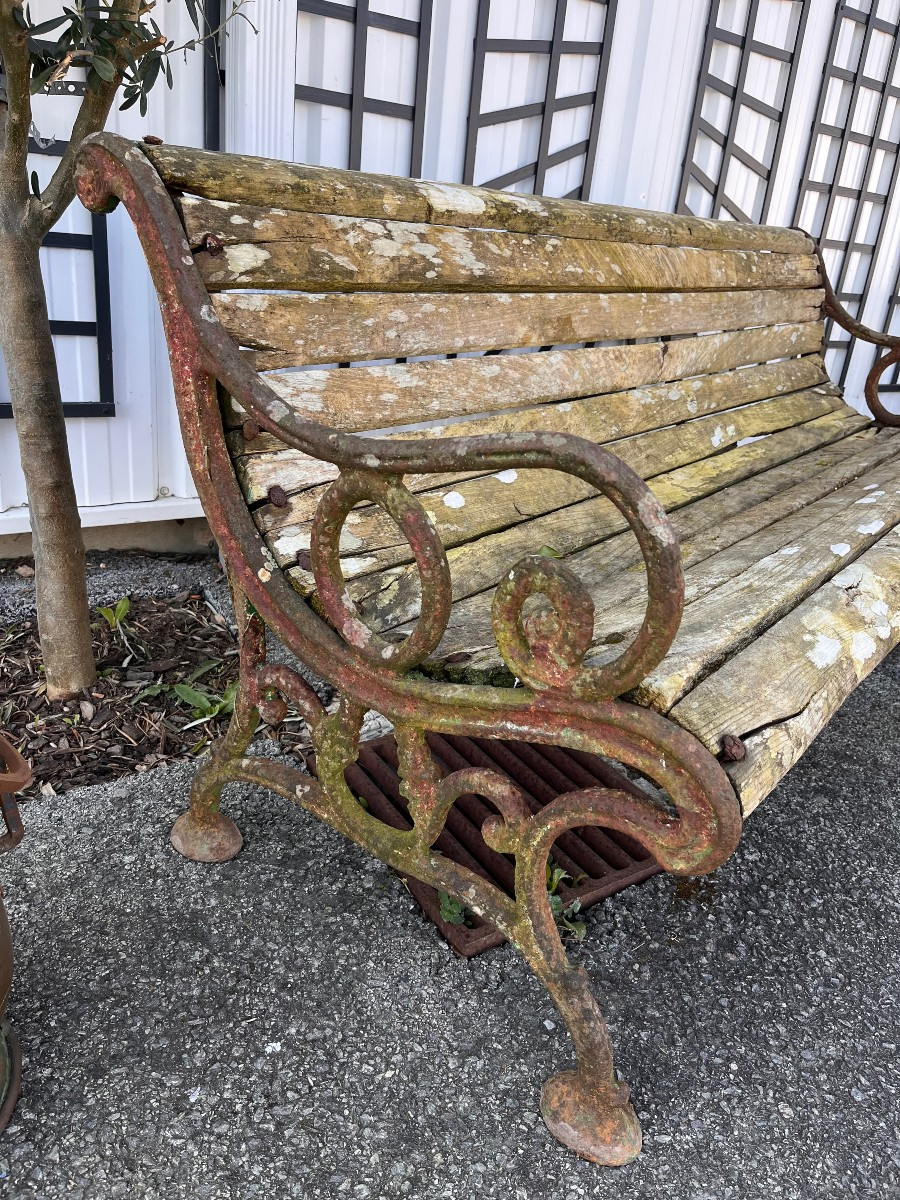 Large Wooden Garden Bench With Cast Iron Legs -photo-3