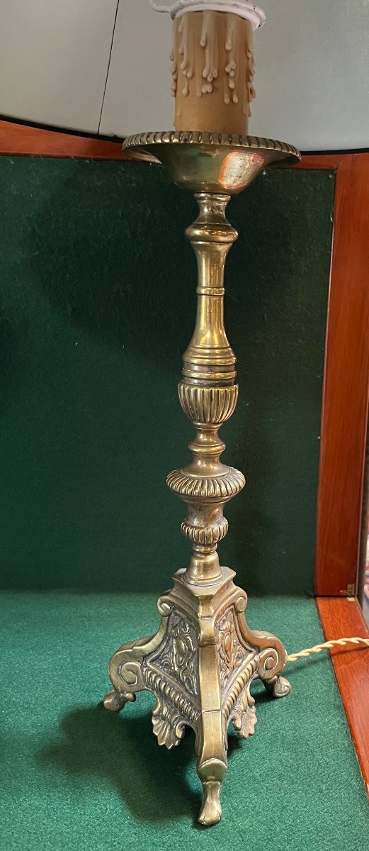 Pair Of Electrified Bronze Candlesticks, Church Candlesticks -photo-2