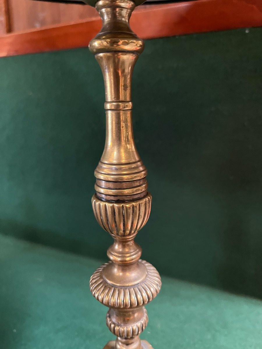 Pair Of Electrified Bronze Candlesticks, Church Candlesticks -photo-4