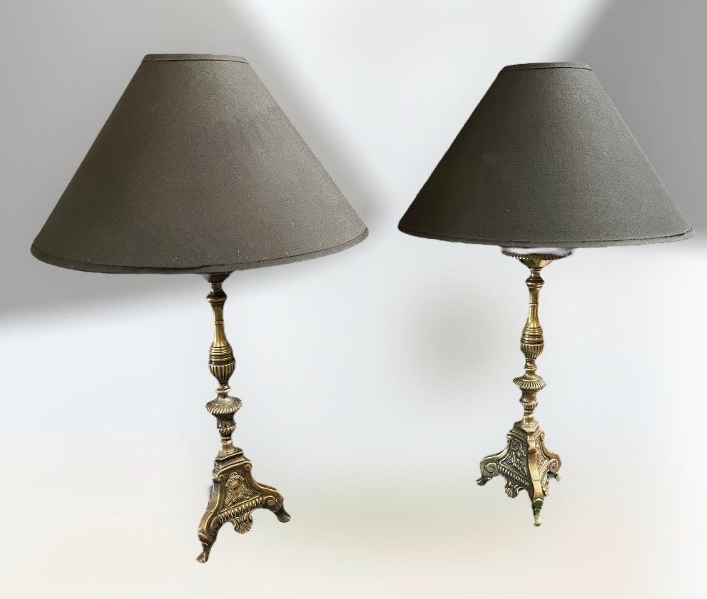 Pair Of Electrified Bronze Candlesticks, Church Candlesticks 