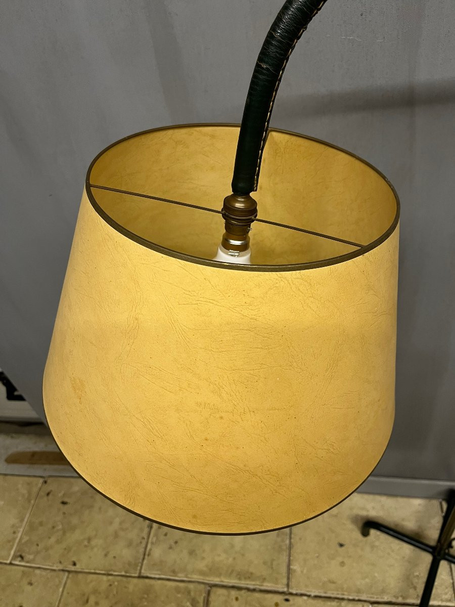 lampadaire Jacques ADNET  cuir vert  et laiton scandinave lampe luminaire  vintage-photo-3