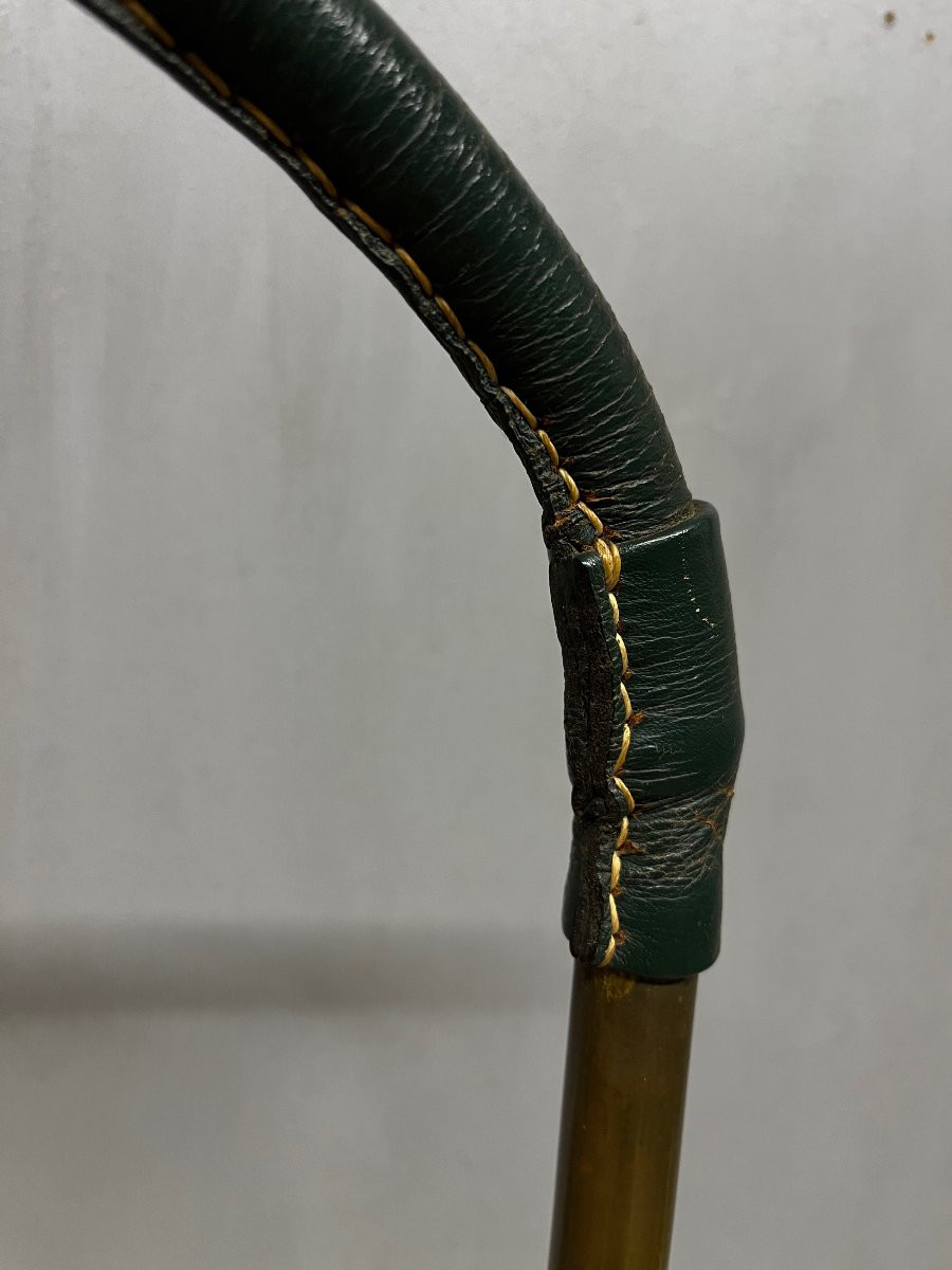 lampadaire Jacques ADNET  cuir vert  et laiton scandinave lampe luminaire  vintage-photo-4