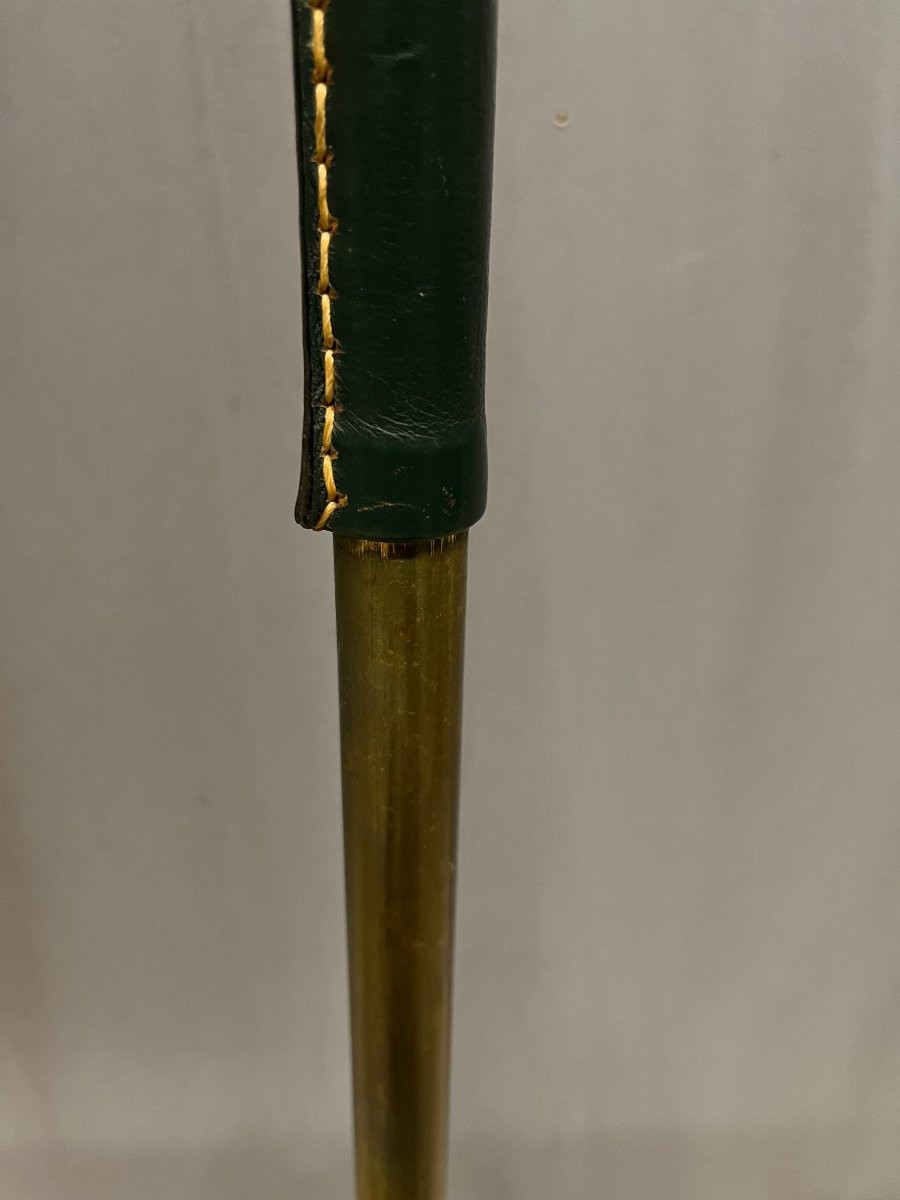 lampadaire Jacques ADNET  cuir vert  et laiton scandinave lampe luminaire  vintage-photo-5