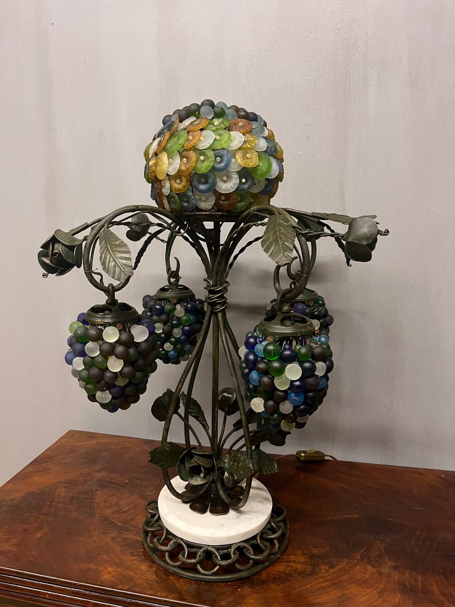 Venetian Lamp With Grape Clusters In Murano Glass And Metal  -photo-2