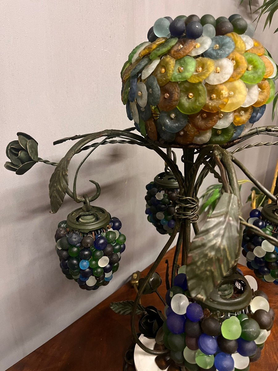 Venetian Lamp With Grape Clusters In Murano Glass And Metal  -photo-3