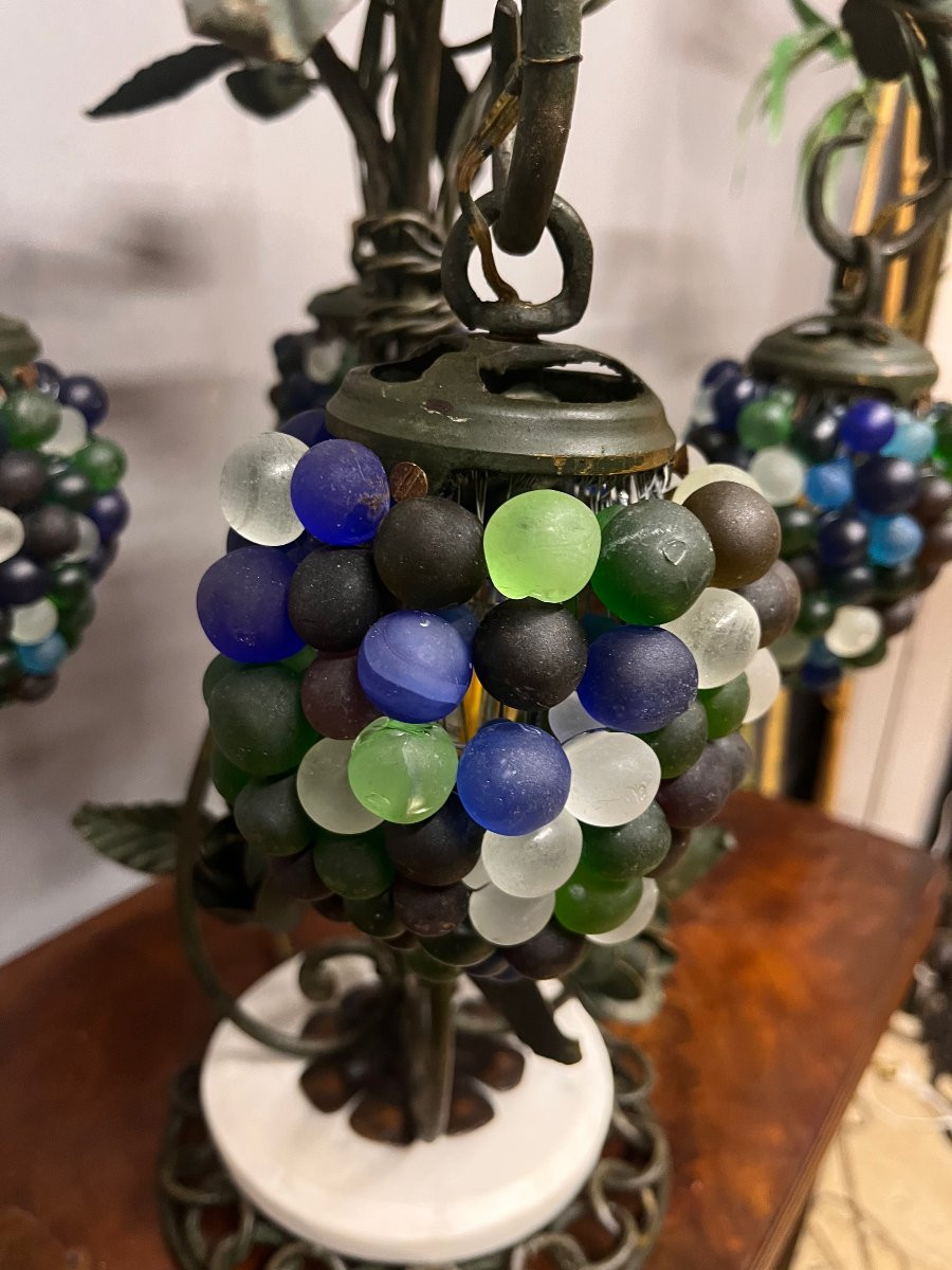 Venetian Lamp With Grape Clusters In Murano Glass And Metal  -photo-4