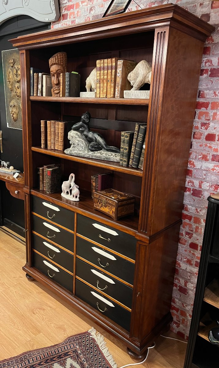 Library - Mahogany Cabinet Office Furniture Shelf Drawers Cardboard-photo-2