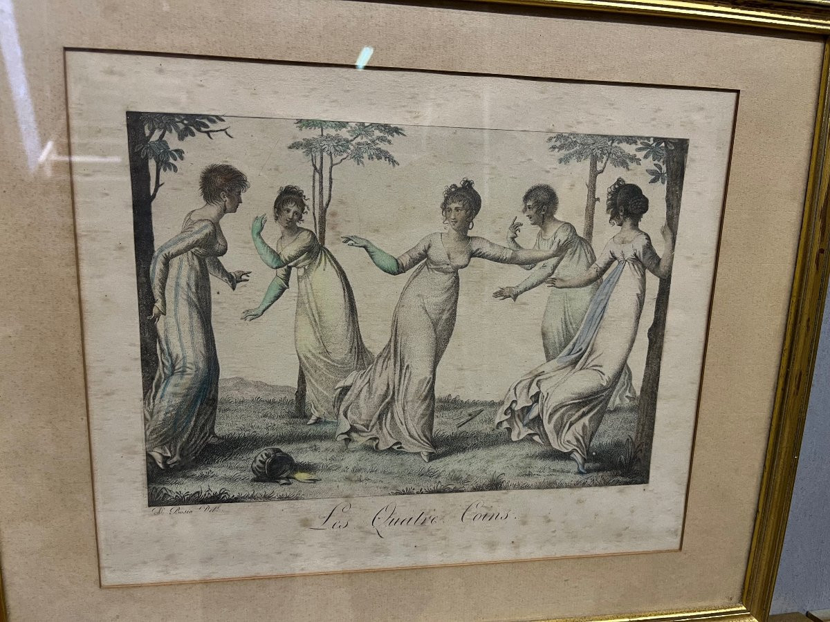 Suite Of 4 Engravings Of Feminine Allegories Signed Bosio Outdoor Games -photo-2
