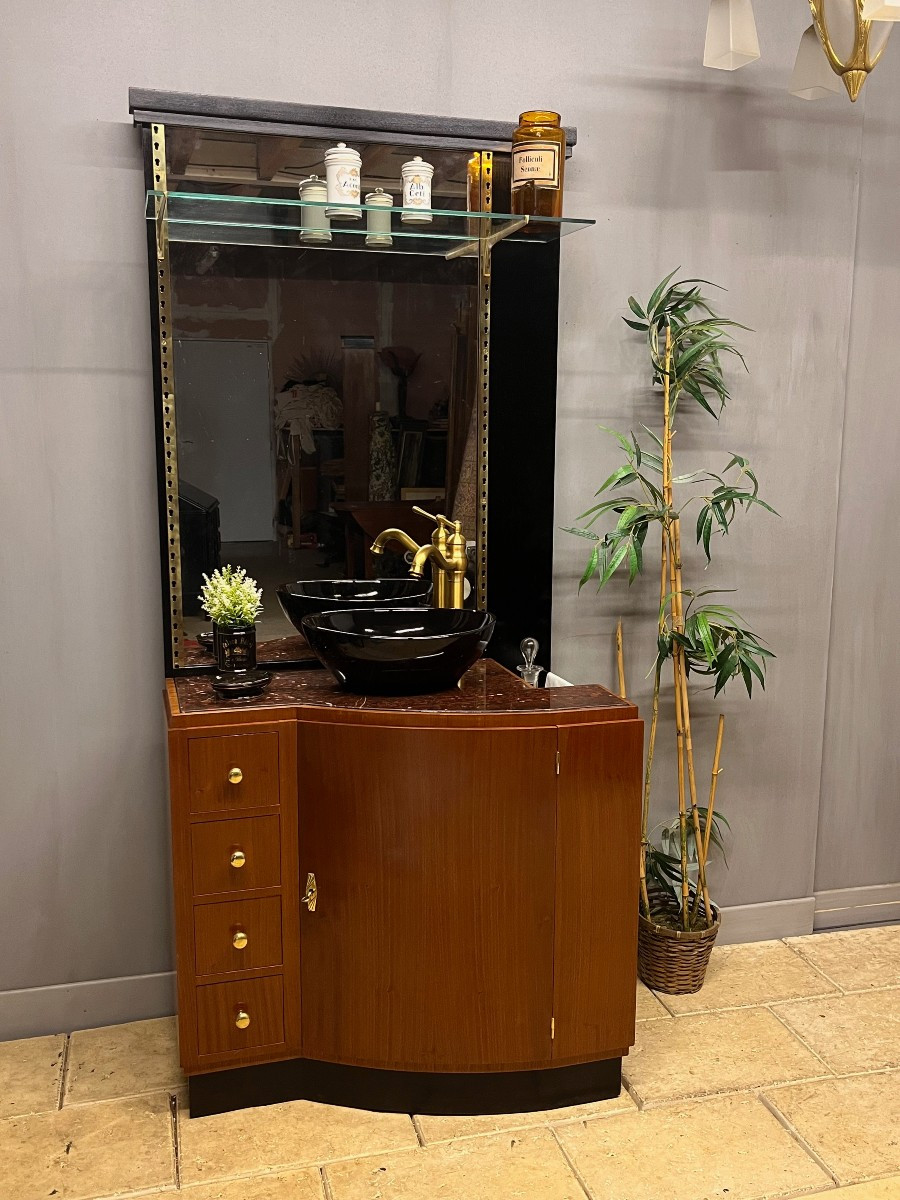 Art Deco Bathroom Furniture With Mirror, Sink And Toilet Tap