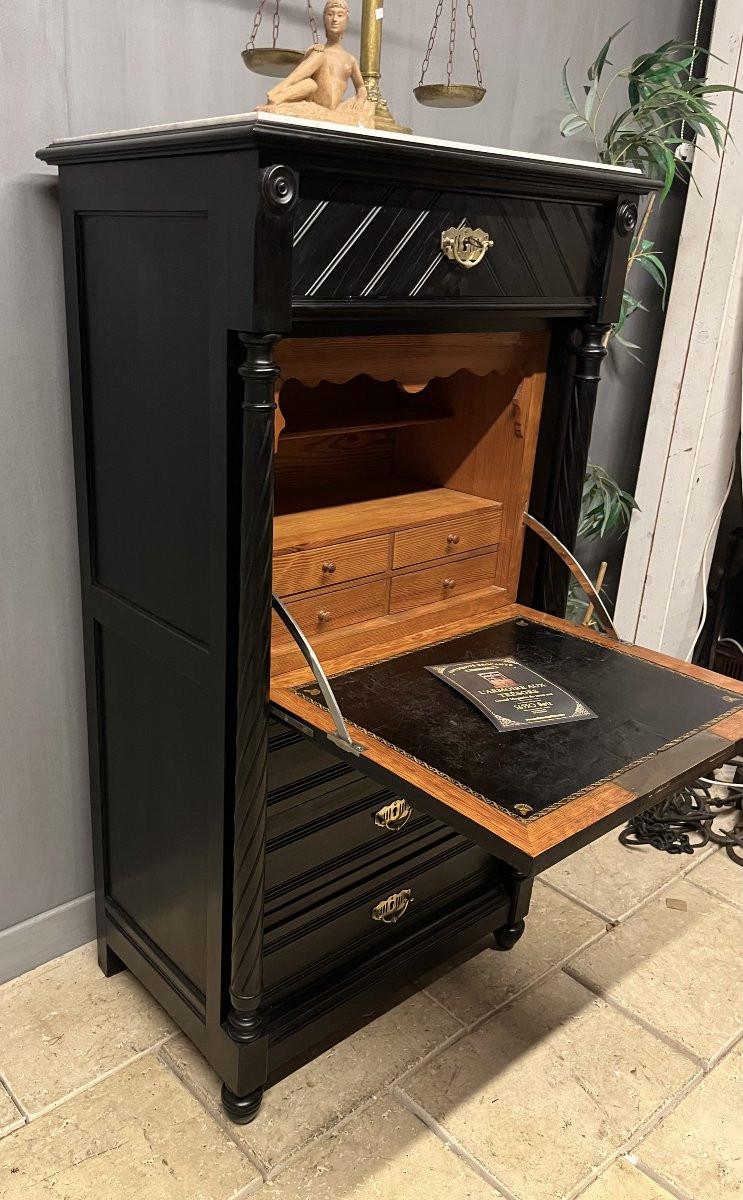 Secrétaire  plat à  abattant   en bois patiné noir années  "1900 "  bureau scriban -photo-3