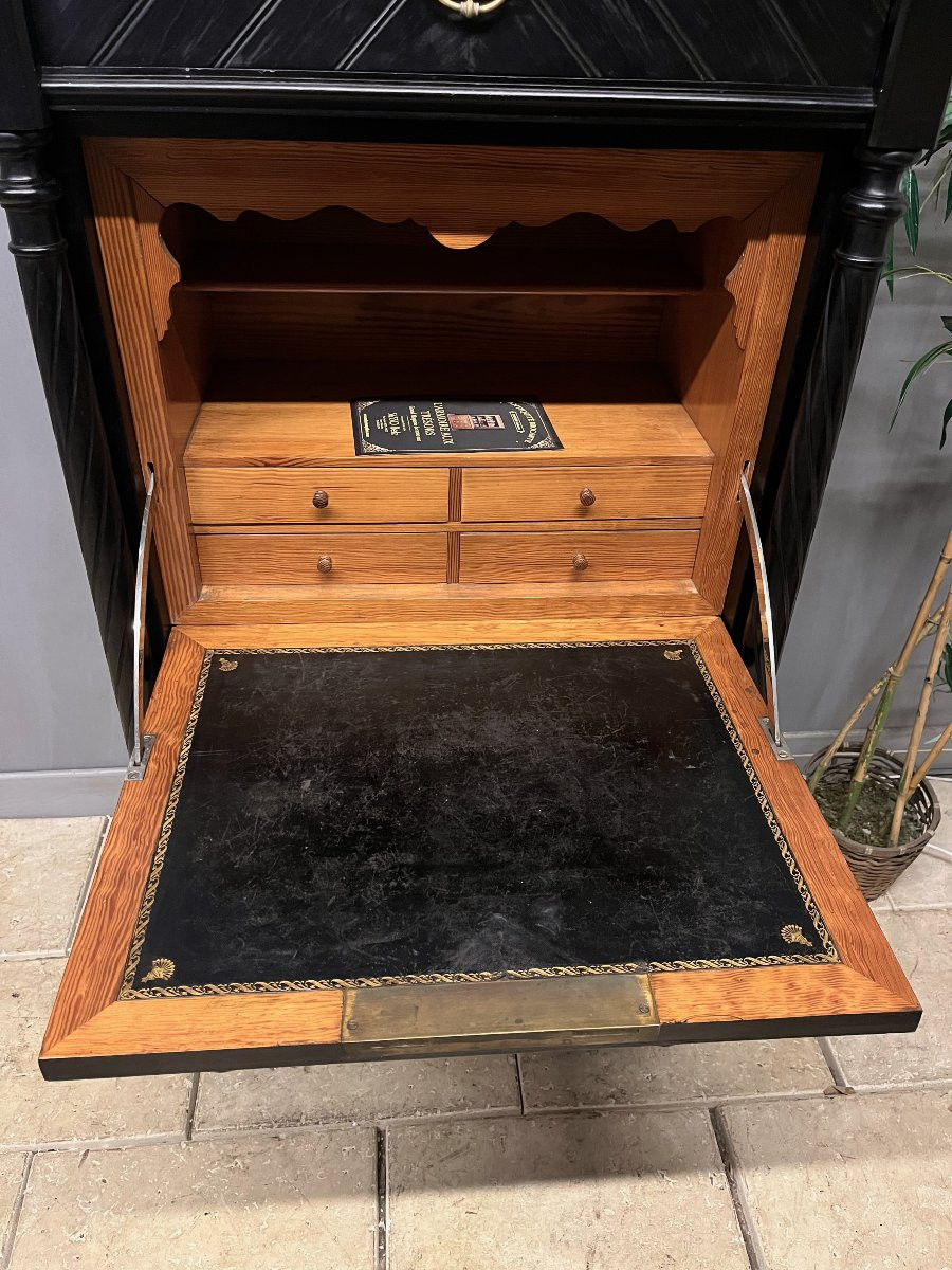 Secrétaire  plat à  abattant   en bois patiné noir années  "1900 "  bureau scriban -photo-1