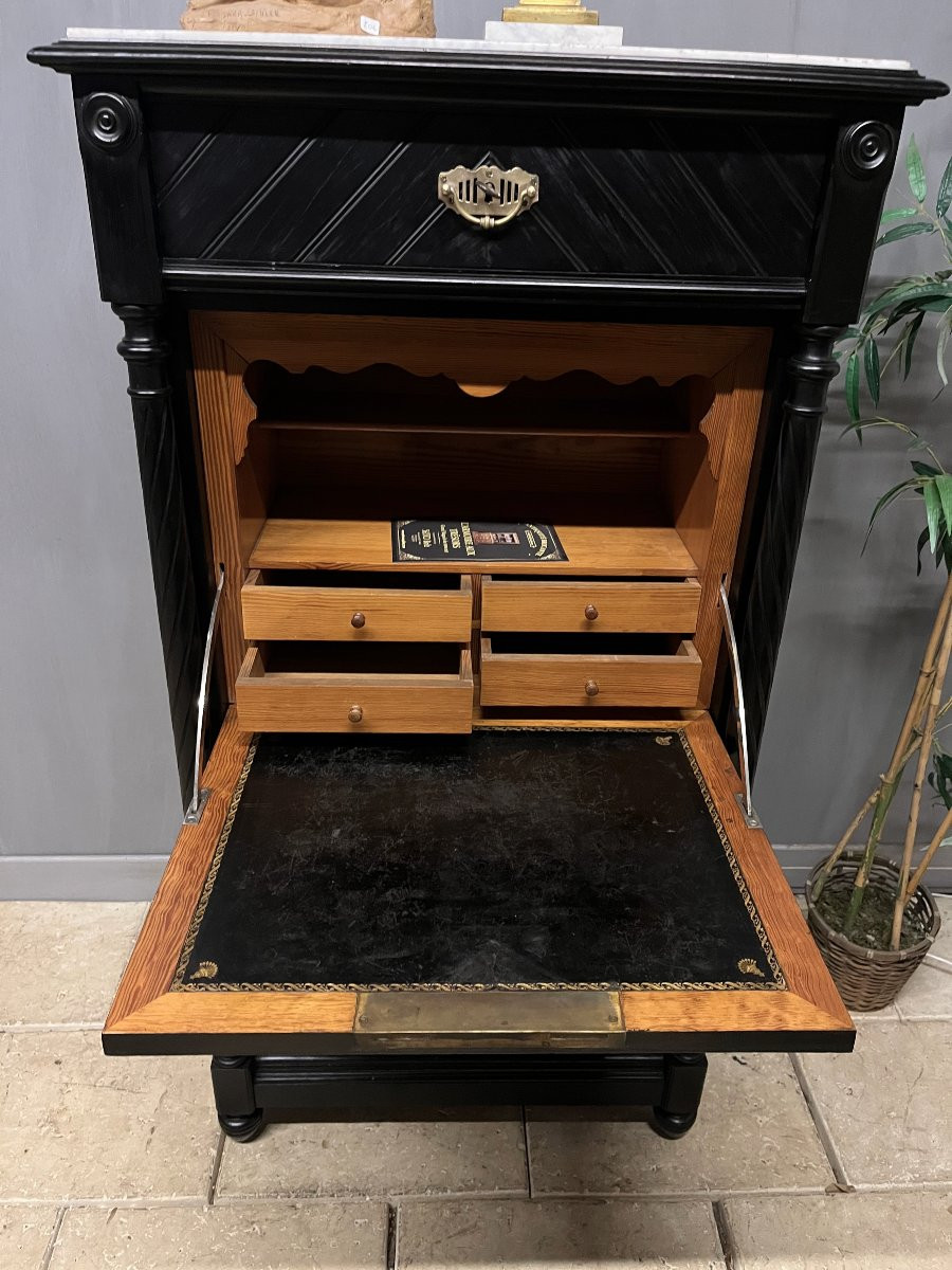 Secrétaire  plat à  abattant   en bois patiné noir années  "1900 "  bureau scriban -photo-2
