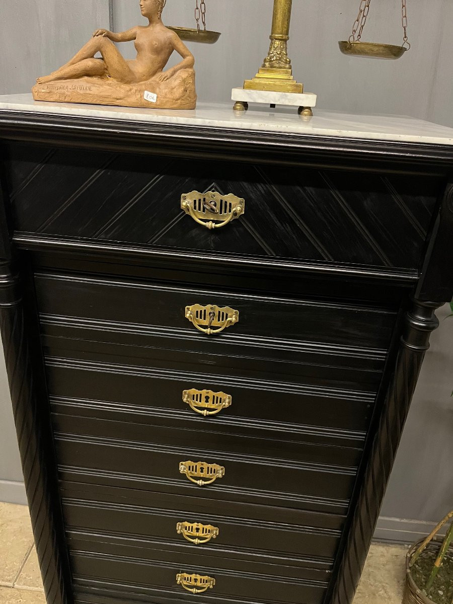 Secrétaire  plat à  abattant   en bois patiné noir années  "1900 "  bureau scriban -photo-3