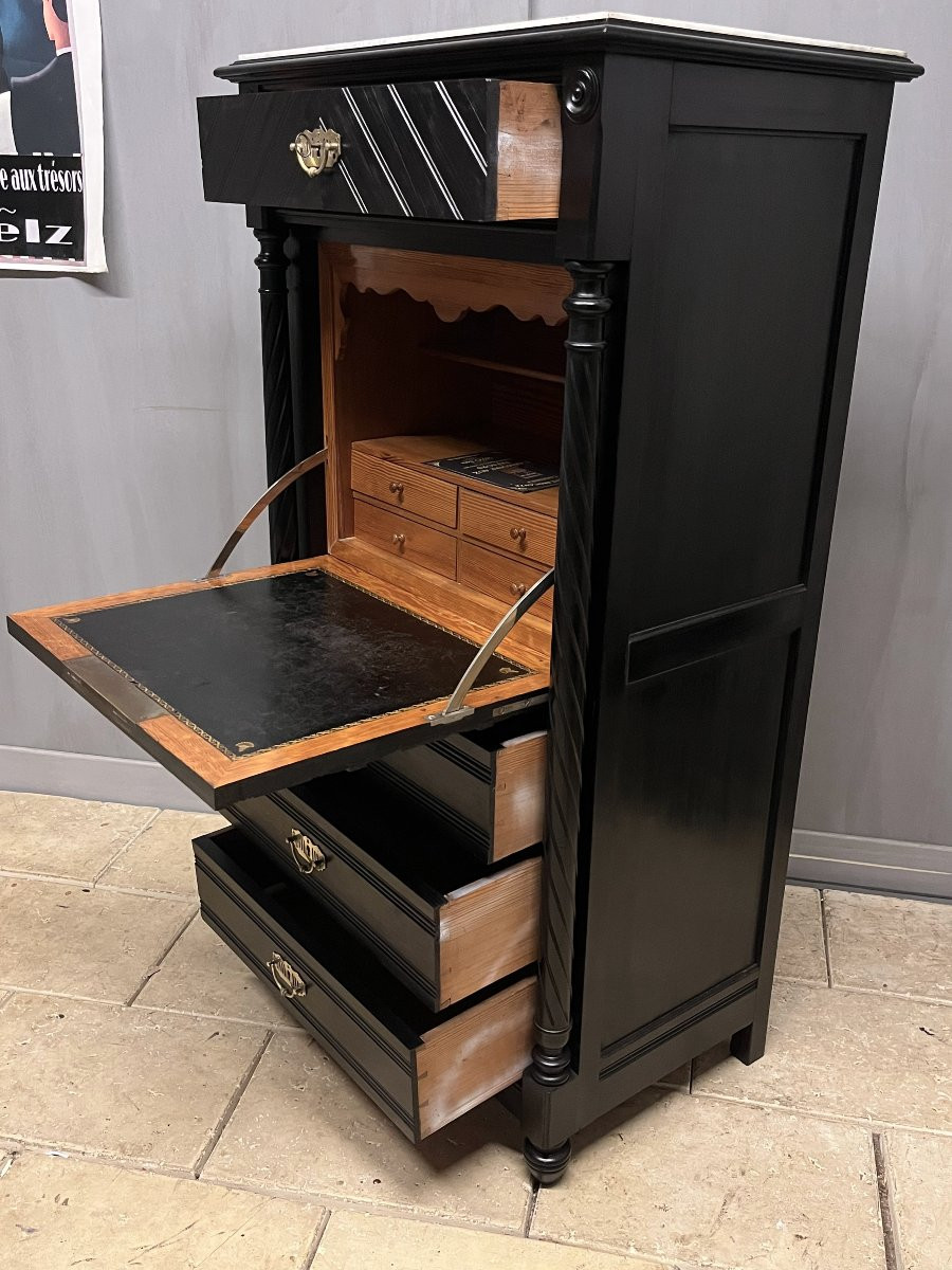 Secrétaire  plat à  abattant   en bois patiné noir années  "1900 "  bureau scriban -photo-4