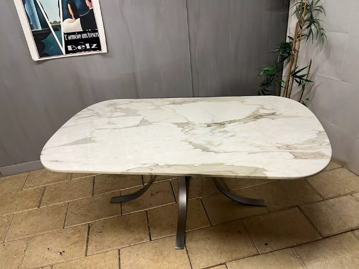 Table Ovale Design Borsani  Marbre et Métal de salle à manger années 70 - 80 vintage -photo-2