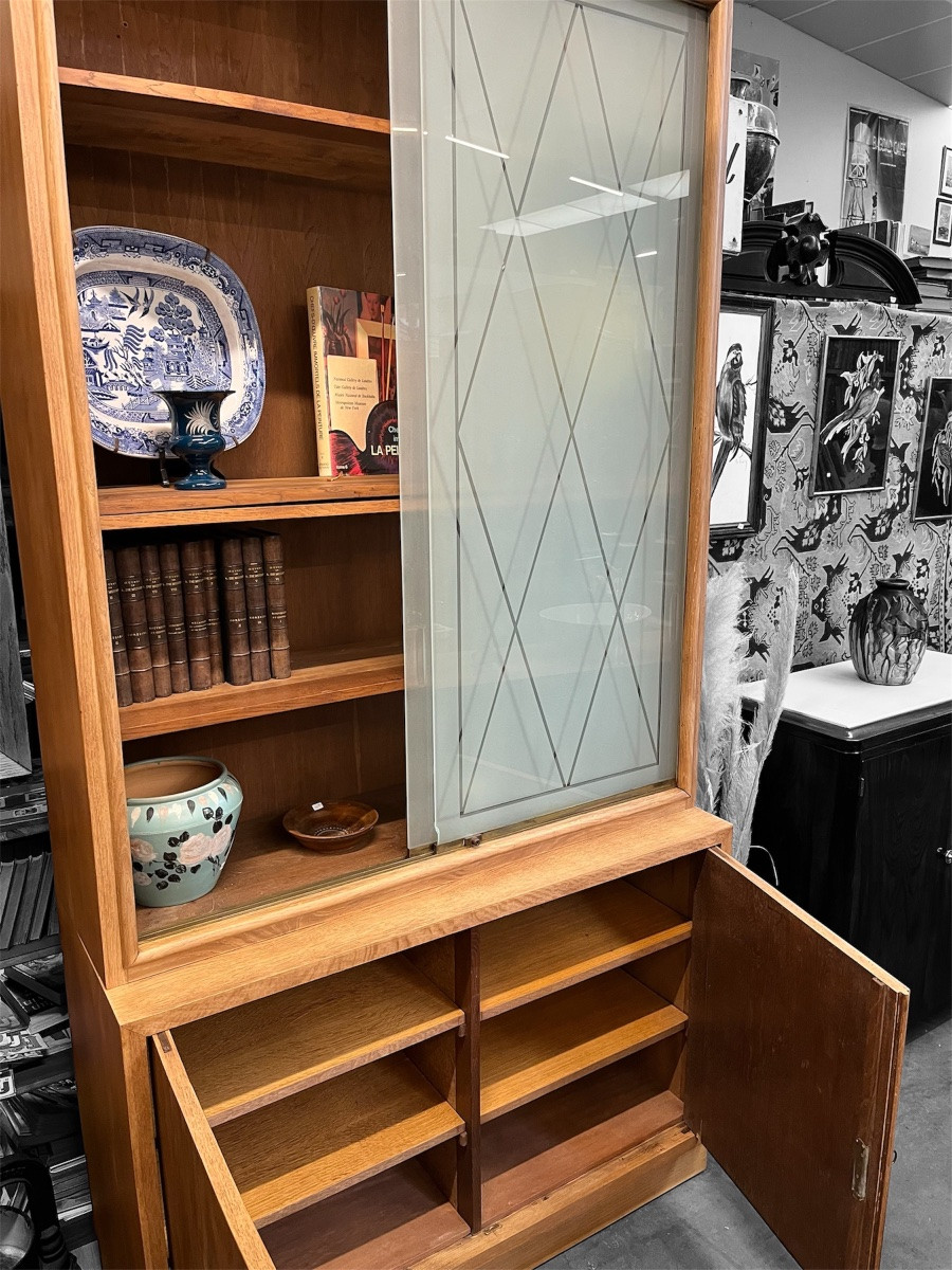 Vintage Oak Furniture Bookcase Display Cabinet Sideboard -photo-3
