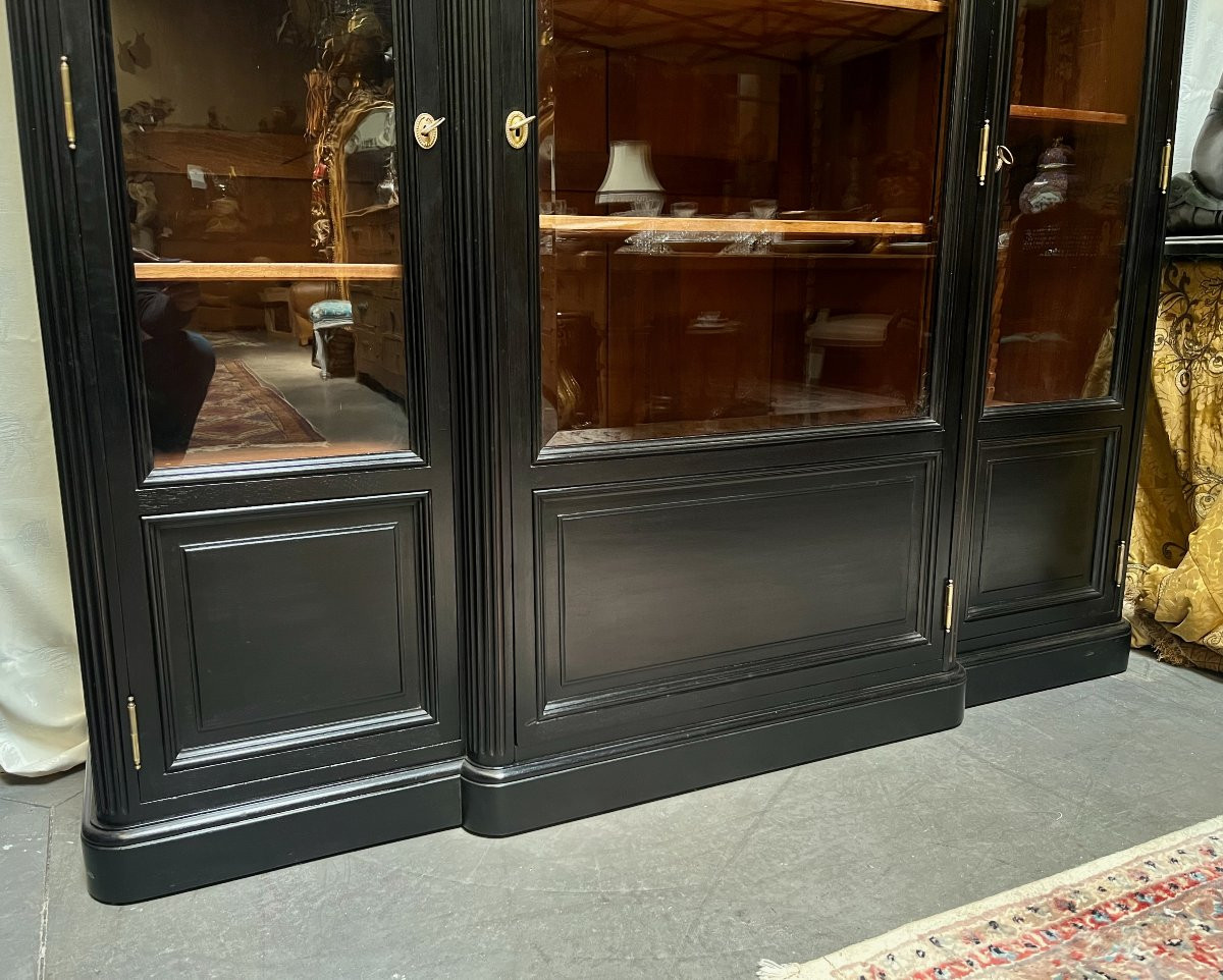 Bibliothèque - vitrine Louis XVI patiné noir  -photo-2