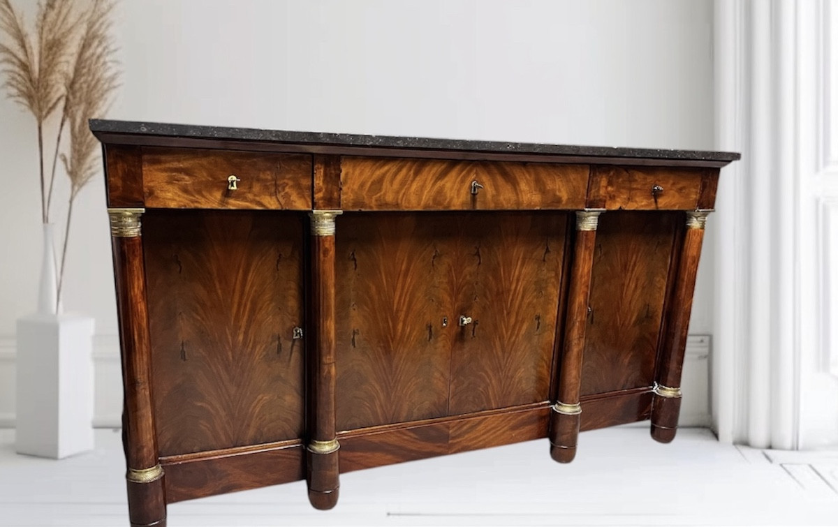 Buffet enfilade époque  empire à colonne en acajou dessus marbre 