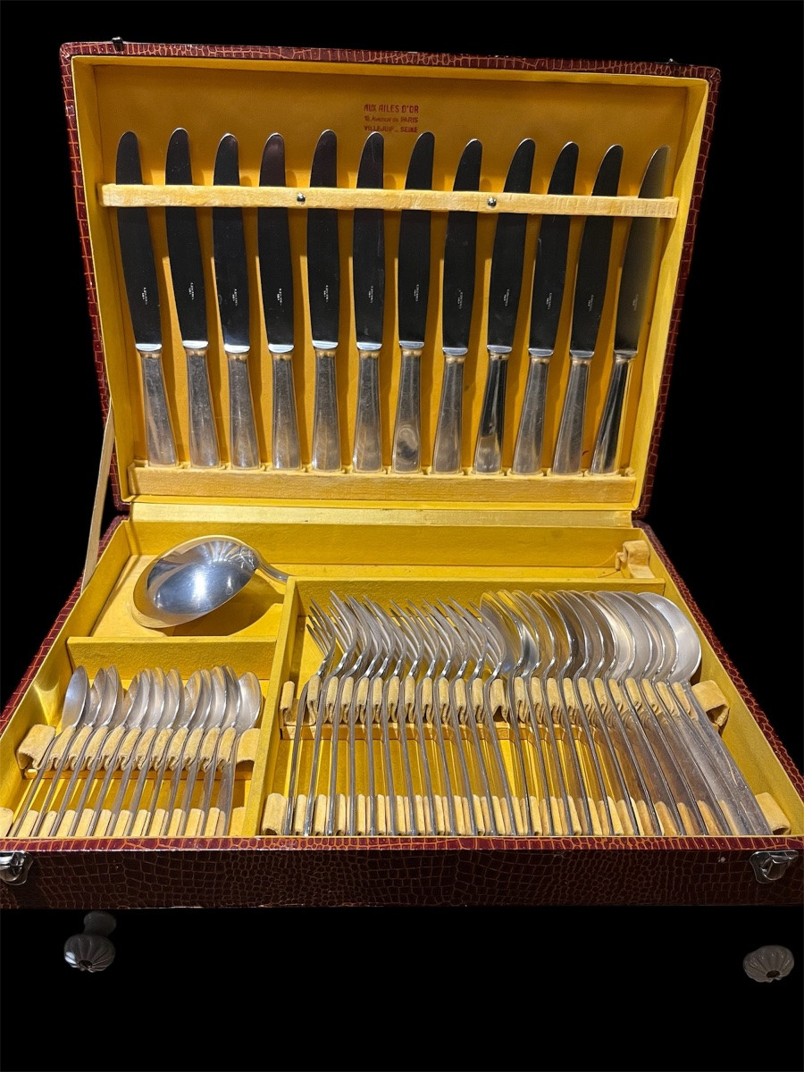 Ménagère 49 pièces Ercuis art déco métal argenté couteaux , fourchettes… -photo-2