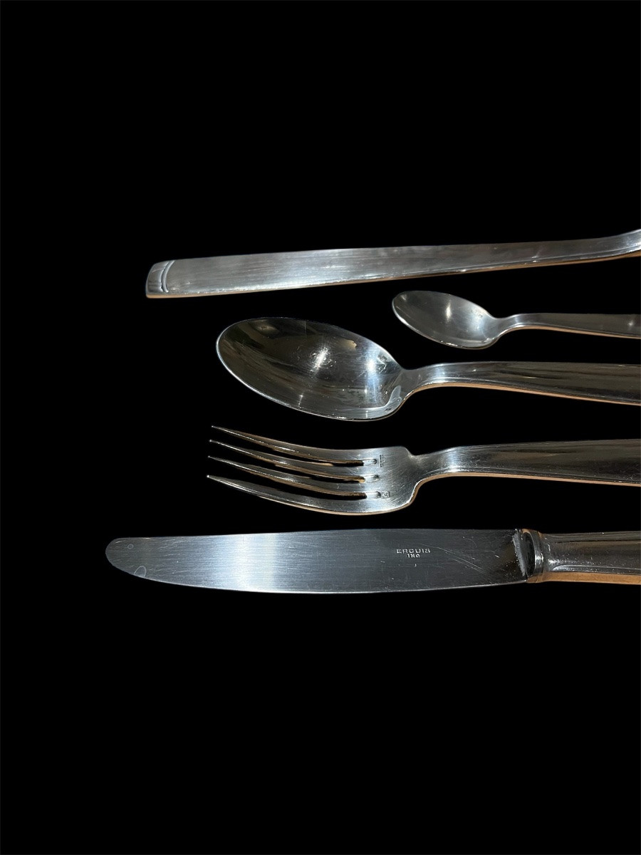 Ménagère 49 pièces Ercuis art déco métal argenté couteaux , fourchettes… -photo-3