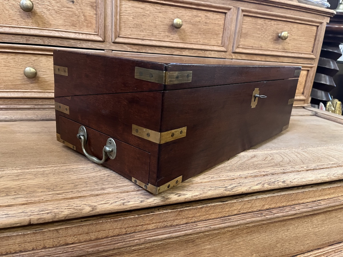 Coffret écritoire de voyages marine en acajou XIX ème -photo-2