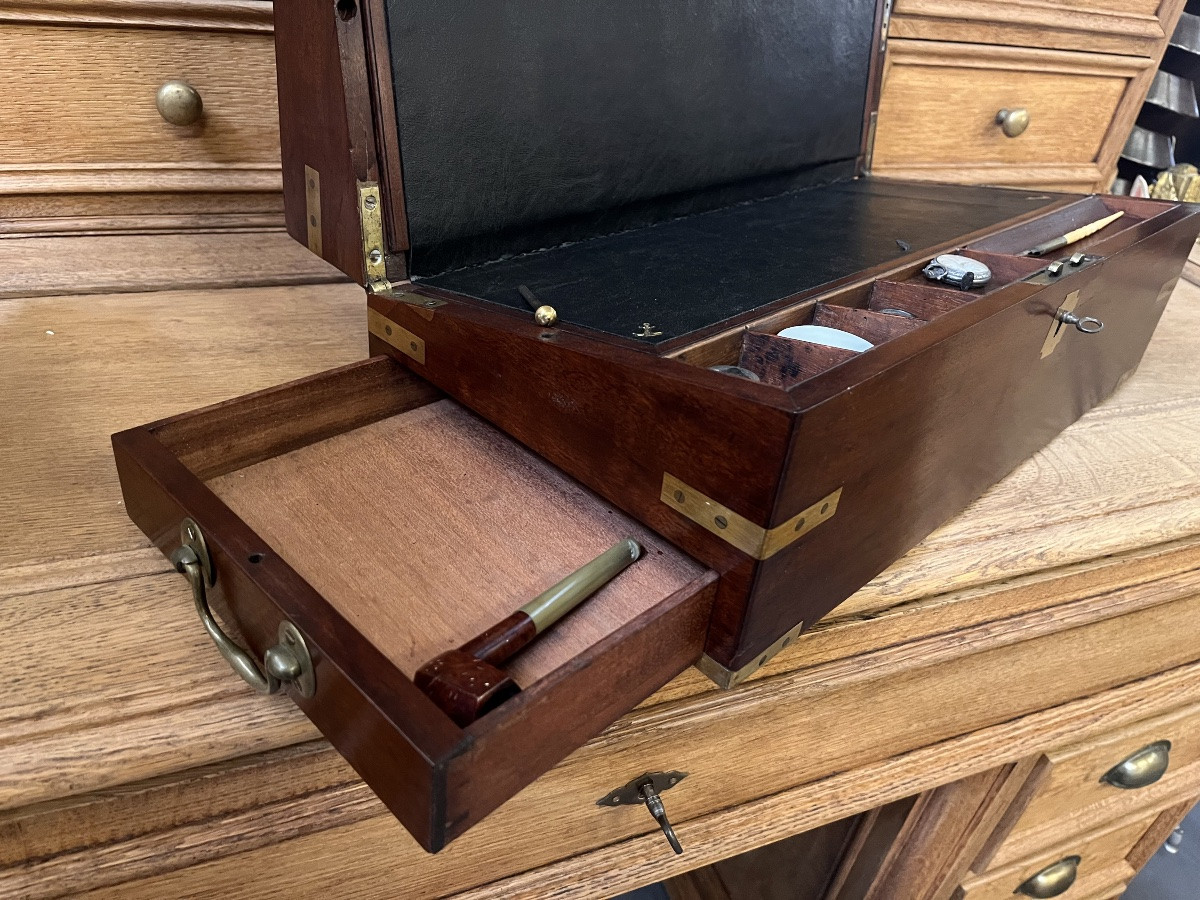 Coffret écritoire de voyages marine en acajou XIX ème -photo-3