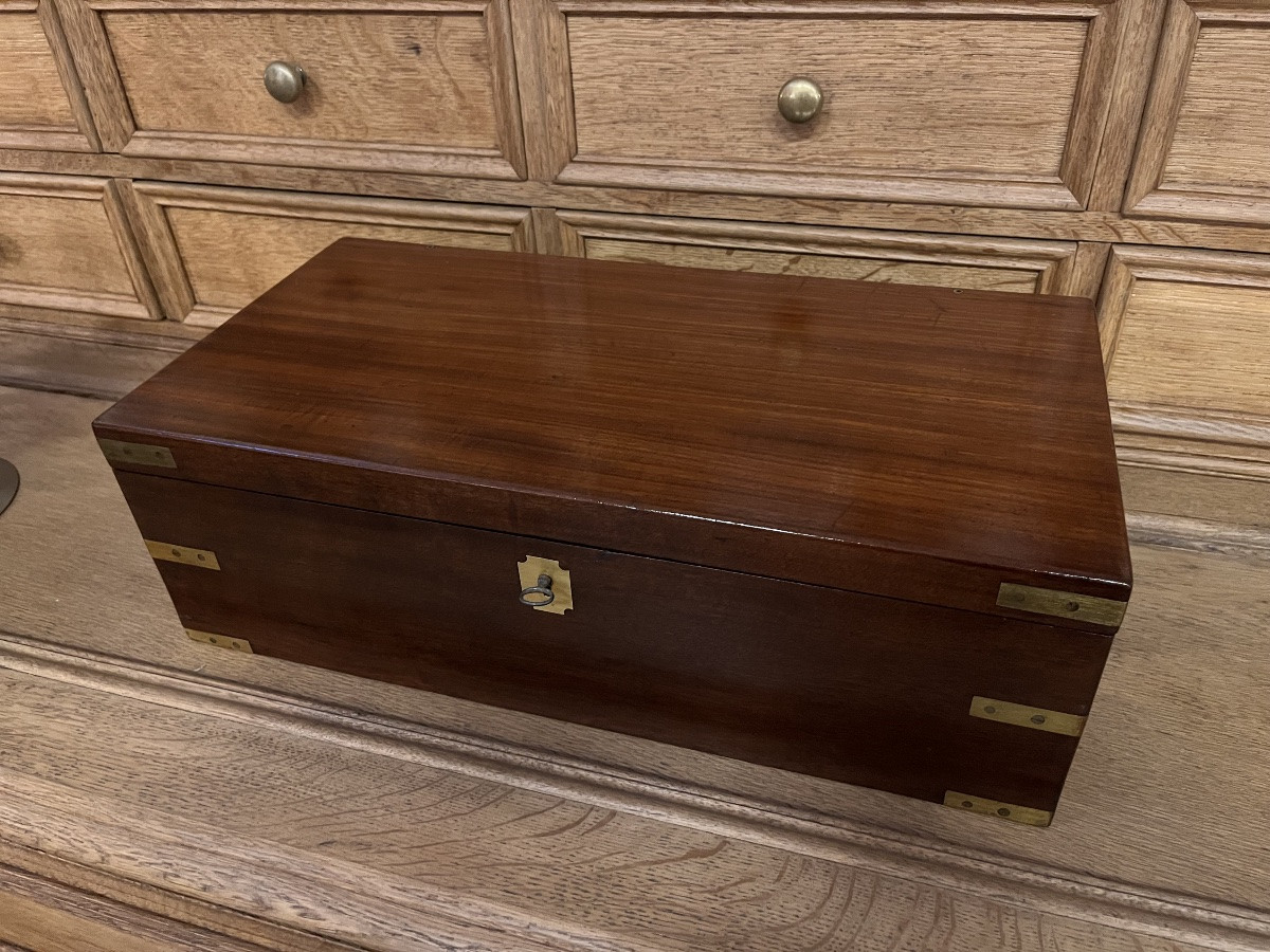 Coffret écritoire de voyages marine en acajou XIX ème -photo-4