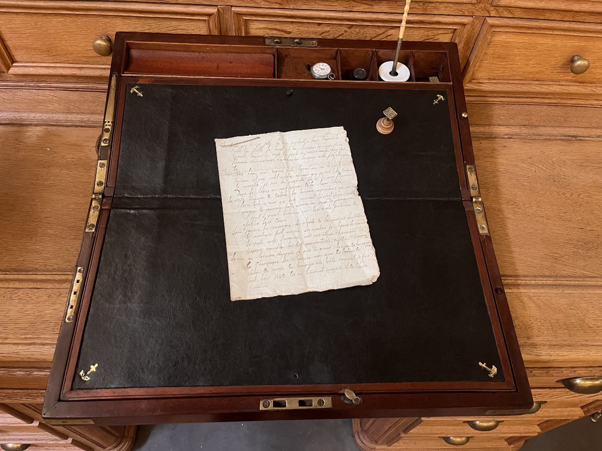 Coffret écritoire de voyages marine en acajou XIX ème -photo-1