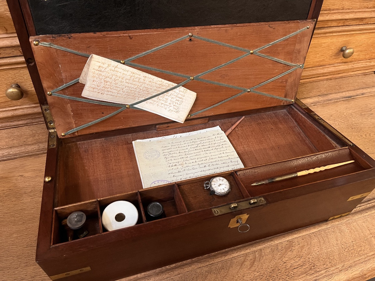 Coffret écritoire de voyages marine en acajou XIX ème -photo-3