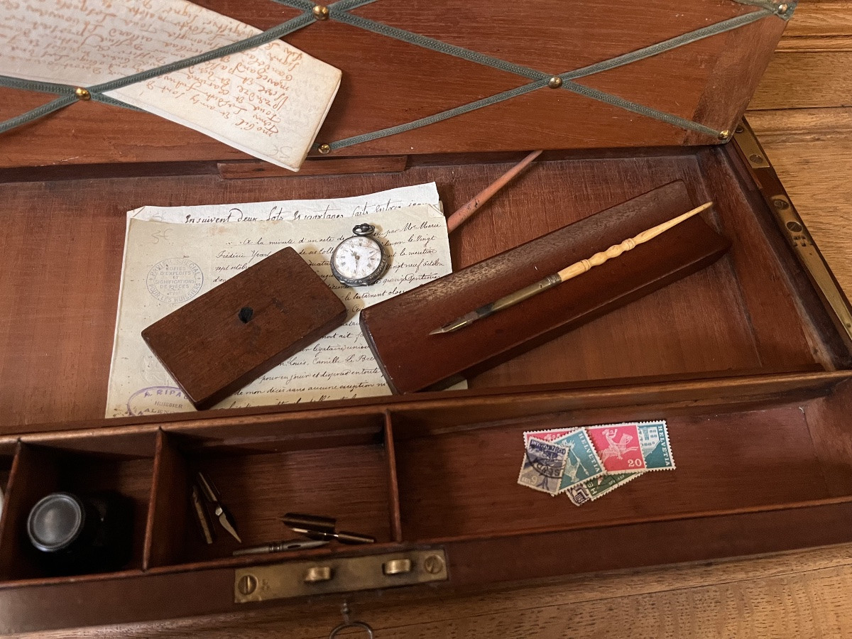 Coffret écritoire de voyages marine en acajou XIX ème -photo-4
