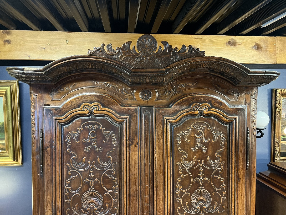 Rennes Wardrobe From 1768, Signed, In Cherry Wood With Double Pediment-photo-3