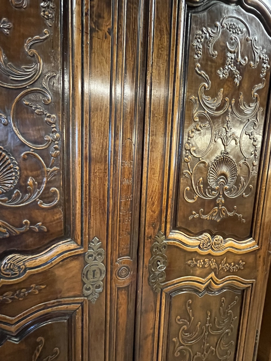 Rennes Wardrobe From 1768, Signed, In Cherry Wood With Double Pediment-photo-4
