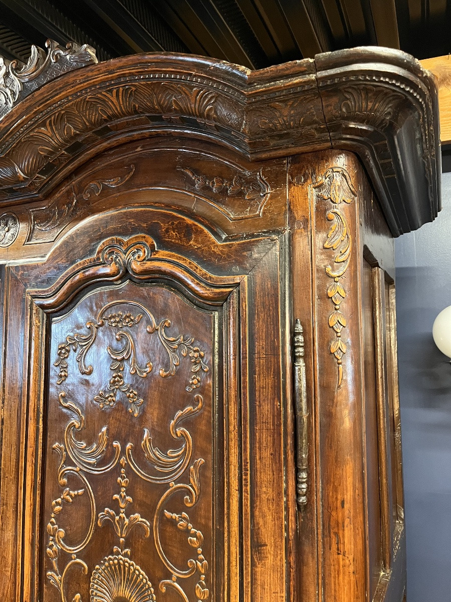 Rennes Wardrobe From 1768, Signed, In Cherry Wood With Double Pediment-photo-2