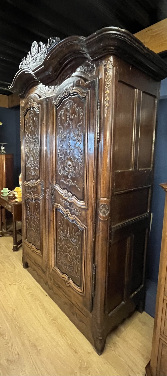 Rennes Wardrobe From 1768, Signed, In Cherry Wood With Double Pediment-photo-5