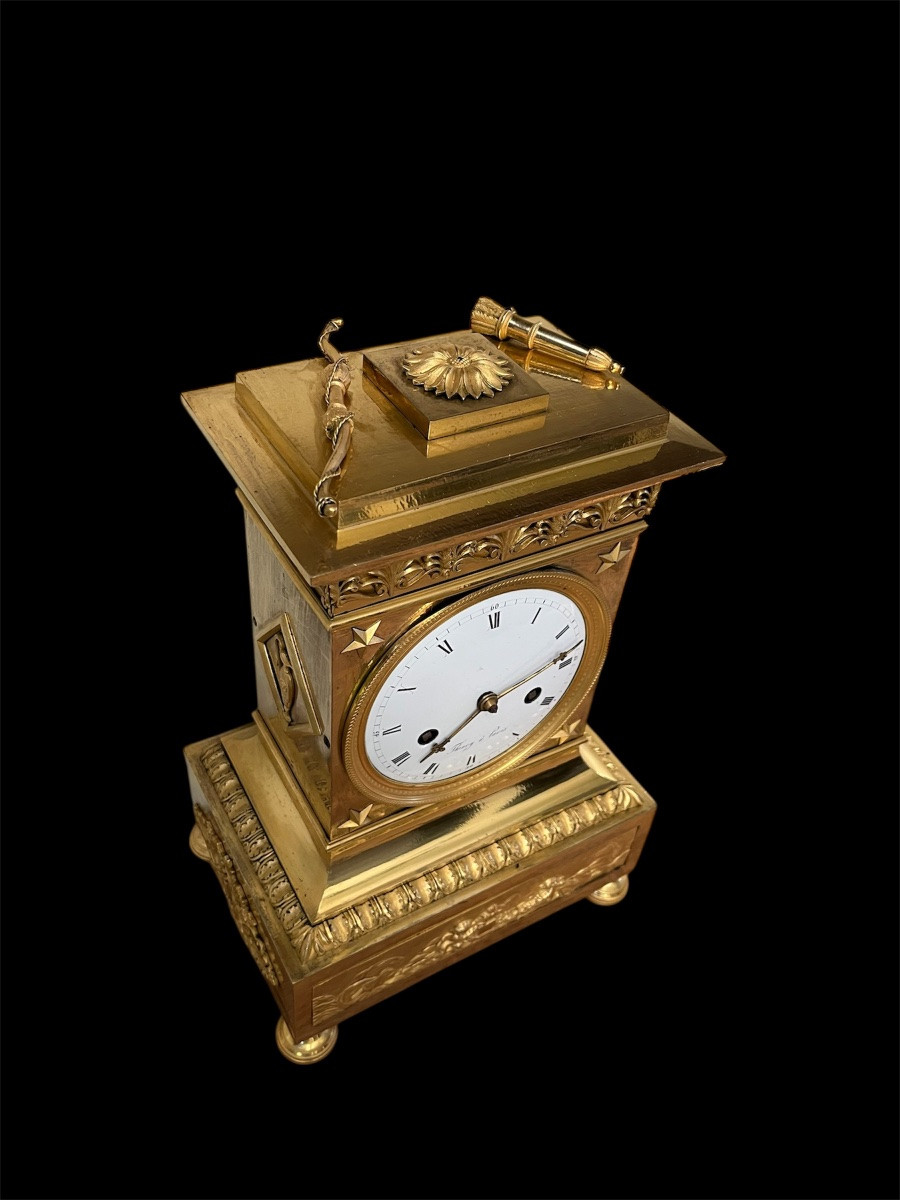 Empire Period Mantel Clock, Thiery Paris France Movement, In Gilt Bronze. -photo-2