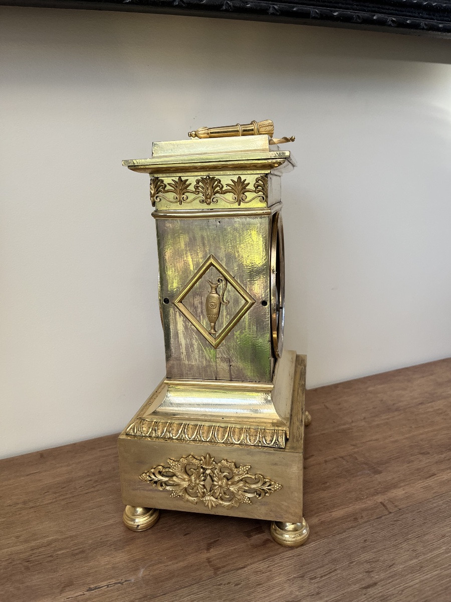 Empire Period Mantel Clock, Thiery Paris France Movement, In Gilt Bronze. -photo-1